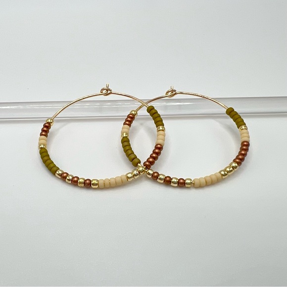 Bronze & Olive Green Hoops with 14k Gold Filled Wire - Picture 2 of 3
